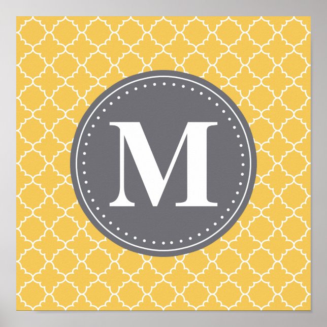 Poster Lattice marocain monogramme en jaune / gris (Devant)