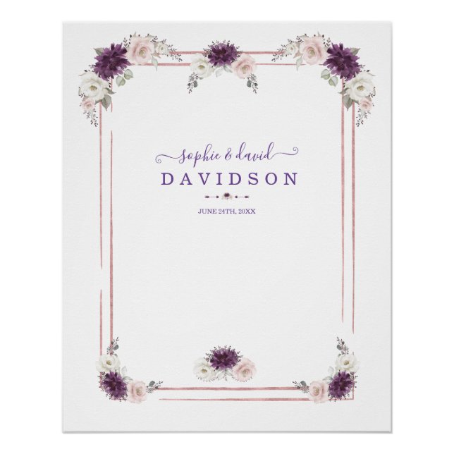 Poster Lavande Blush Floral Mariage Gold Photo Booth Tap (Devant)