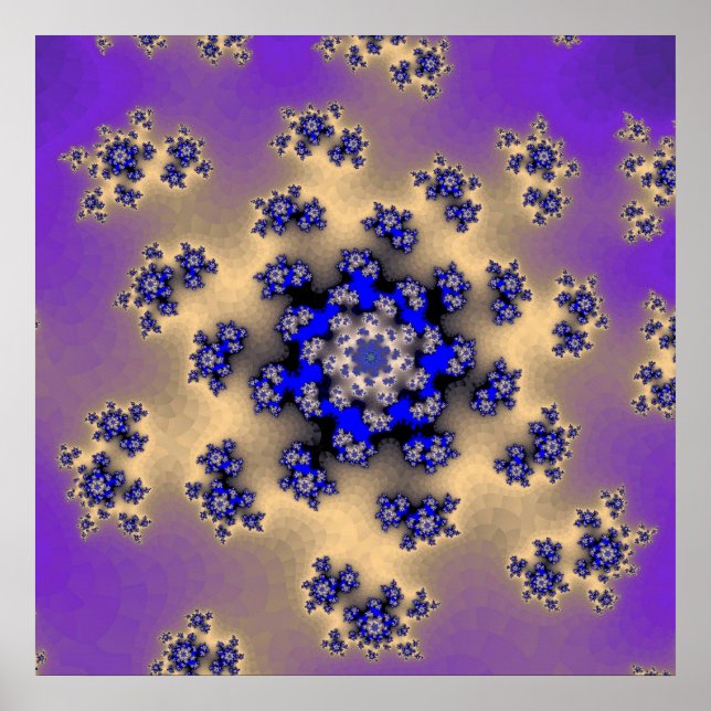 Poster Lavande colorée et Fractale bleue (Devant)