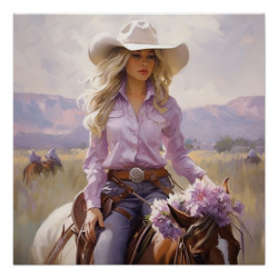 Poster Lavande Lassosée : Cowgirl Wall Art