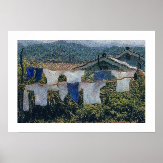 Poster Lave-linge de vêtements d'art accroché en ligne (Devant)