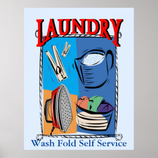 Poster Lave-linge, fer à repasser, épingles, savon