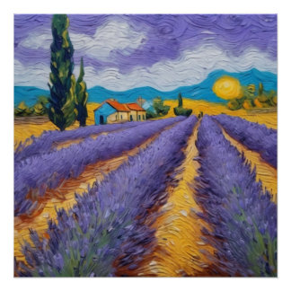 Poster lavender field in van gogh style
