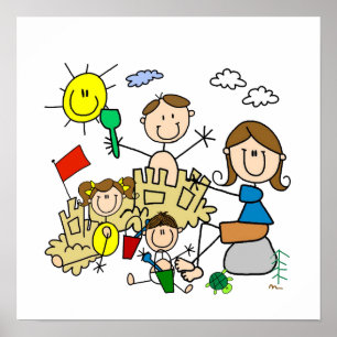 Poster Le bâton figure l'amusement de plage de famille