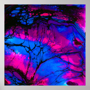 Poster Le bleu de ciel et l'acrylique rose versent l'art