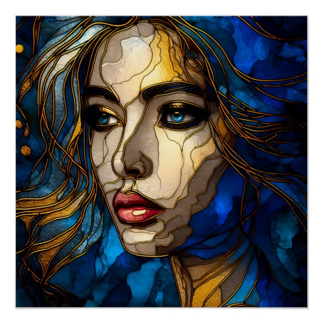 Poster Le bleu et l'élégance dorée - L'IA en hausse (Devant)