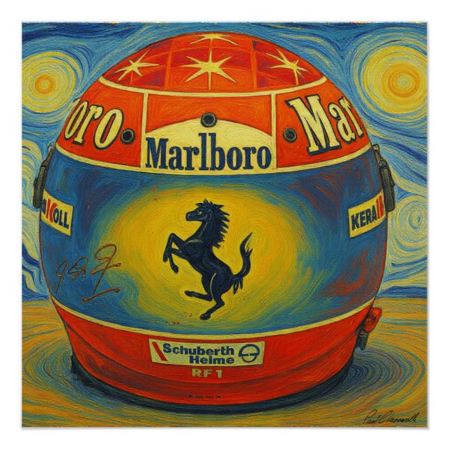 Poster Le casque légendaire F1 Ferrari de Michael Schumac (Devant)