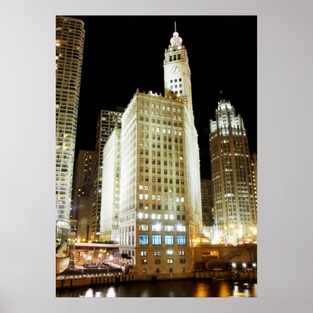 Poster Le célèbre monument de Chicago la nuit (Devant)