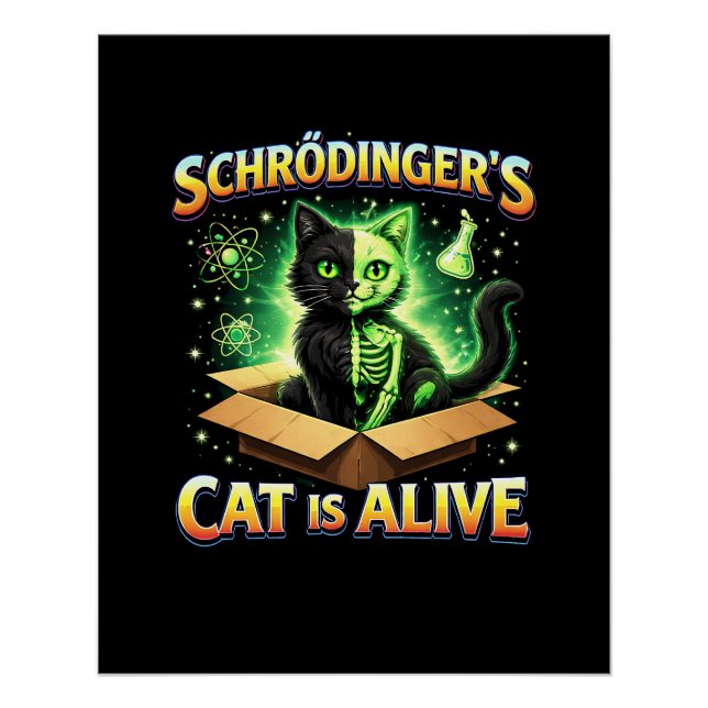 Poster Le Chat Curieux de Schrödinger (Devant)