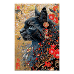 Poster Le chat Zen   Vintage japonais Ukiyo-e