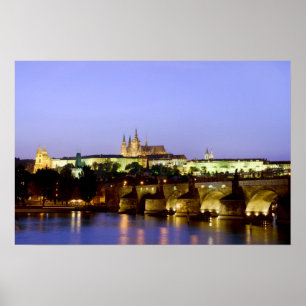 Poster Le Château de Prague et le Pont Charles à Dusk