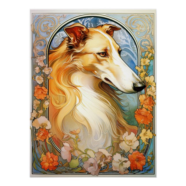 Poster Le Chien Borzoi 002 - Natalia Mucha (Devant)