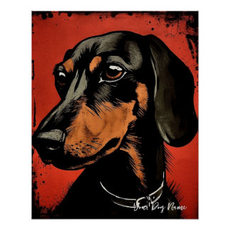 Poster Le chien Dachshund, rouge et noir 001 - Ulises Dal