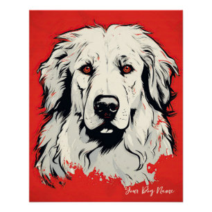 Poster Le chien des Grands Pyrénées, rouge et noir 002 -