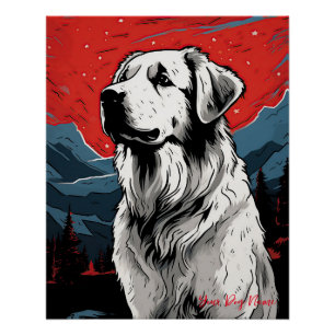 Poster Le Chien des Grands Pyrénées, Rouge et Noir 005 -