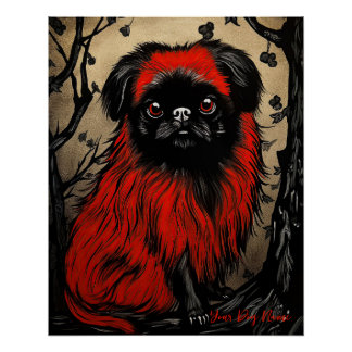 Poster Le chien Pekingese, rouge et noir 001 - Ulises Dal