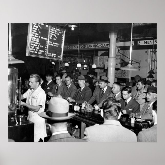 Poster Le comptoir de déjeuner de Pete, 1950. Photo vinta (Devant)