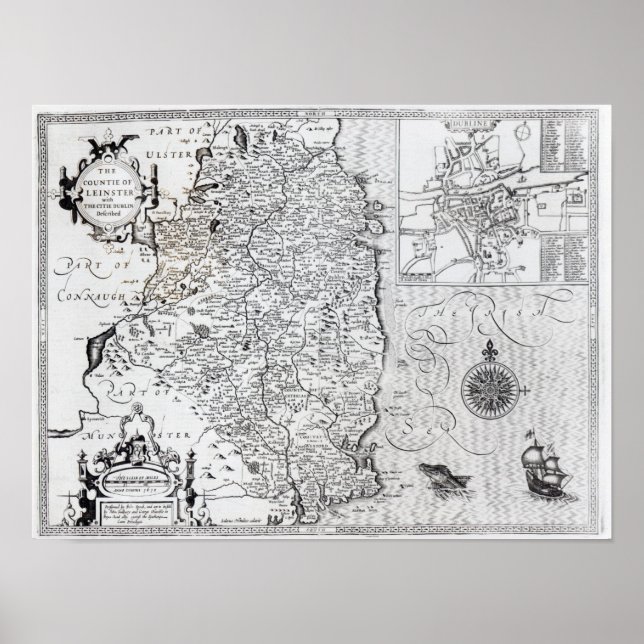 Poster Le Comté de Leinster avec la Ville de Dublin (Devant)