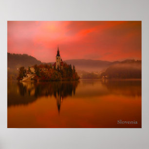 Poster Le coucher de soleil de Lake Bled   Beauté naturel
