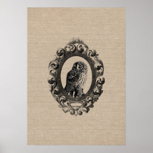 Poster Le cru a encadré chic rustique d'oiseaux de hiboux