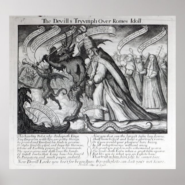Poster Le diable qui dirige le pape en chaîne, 1680 (Devant)