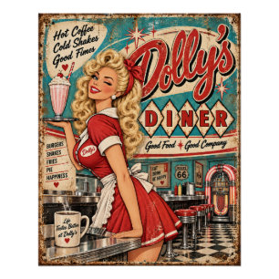 Poster Le diner de Dolly Vintage Américaine Rétro Pin-Up 