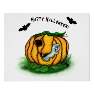 Poster Le fantôme d'Halloween, chauve-souris, fantôme et 