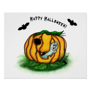 Poster Le fantôme d'Halloween, chauve-souris, fantôme et 