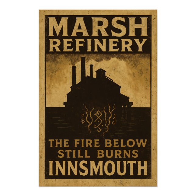 Poster Le feu en dessous brûle encore – Raffinerie Marsh (Devant)