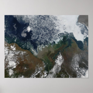 Poster Le fleuve Mackenzie vide dans la baie du Mackenzie