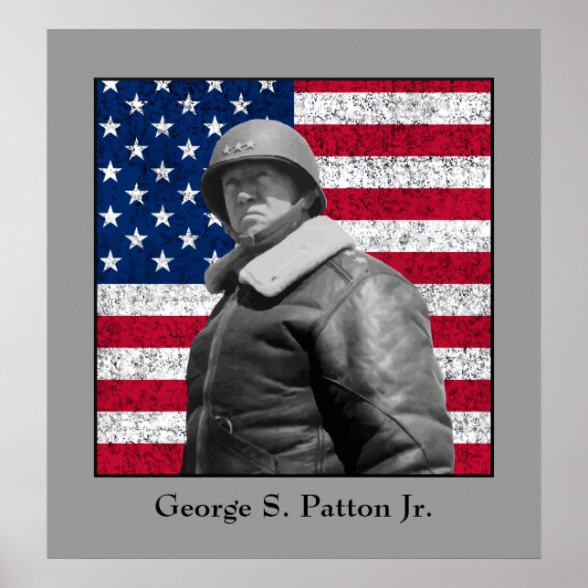Poster Le général George S. Patton et le drapeau américai (Devant)