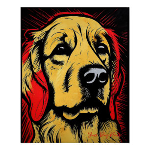 Poster Le Golden Retriever Dog, Rouge et Noir 004 - Ulis