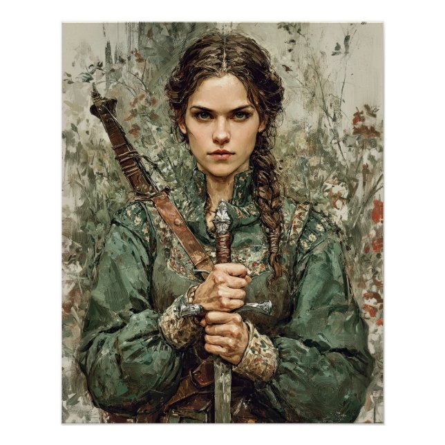 Poster Le guerrier Maiden avec épée - Imaginaire médiéval (Devant)
