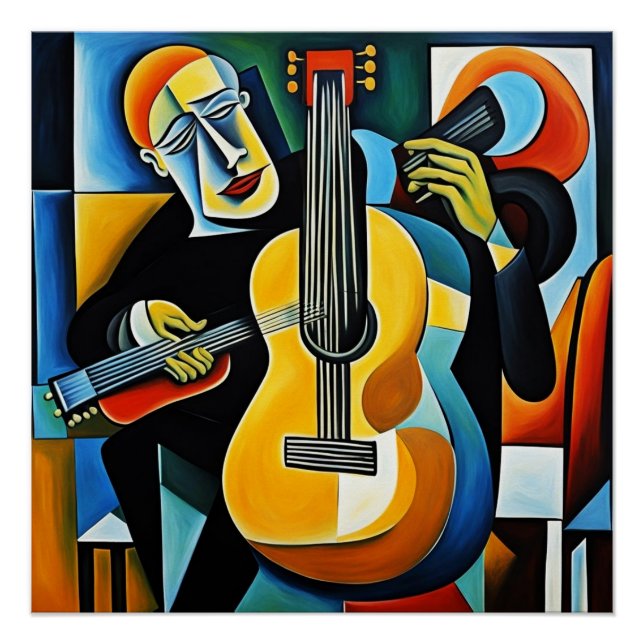 Poster Le joueur de guitare absorbé (Devant)