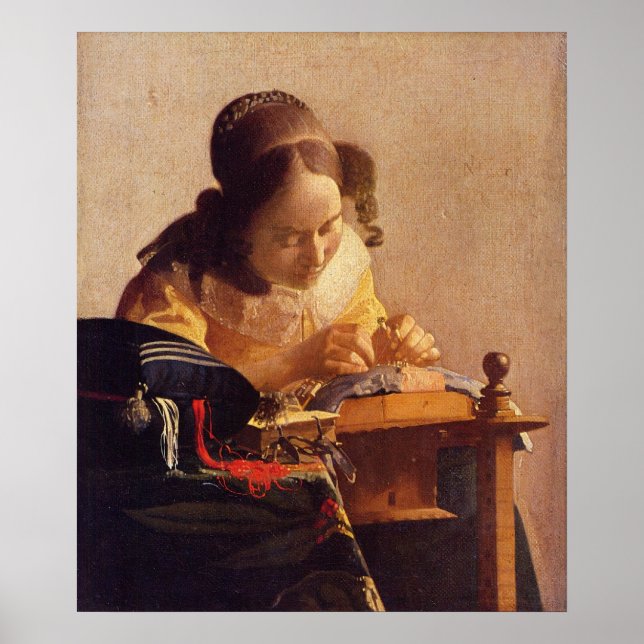 Poster Le Lacemaker par Johannes Vermeer (Devant)