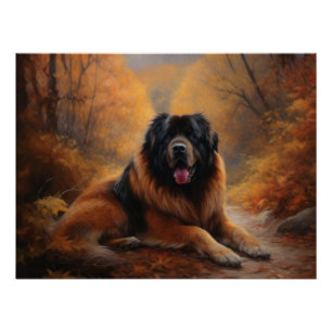 Poster Le Mastiff tibétain en automne les feuilles automn