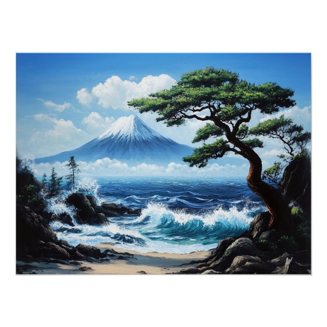 Poster Le Mont Fuji Japon Vue Océan Tableau (Devant)
