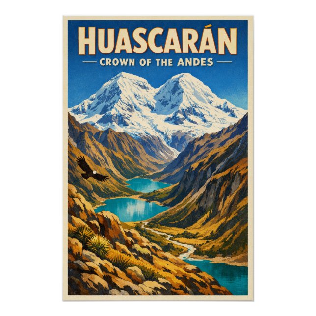 Poster Le mont Huascarán, Pérou, dans un classique rétro (Devant)