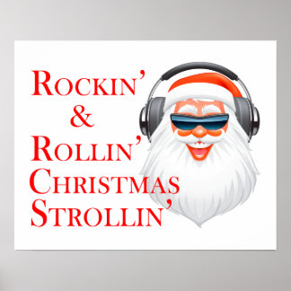 Poster Le Père Noël Cool de Rockin avec casque