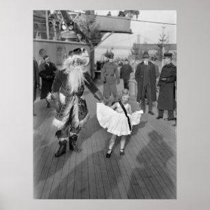 Poster Le père noël et petite fille sur Deck, 1925