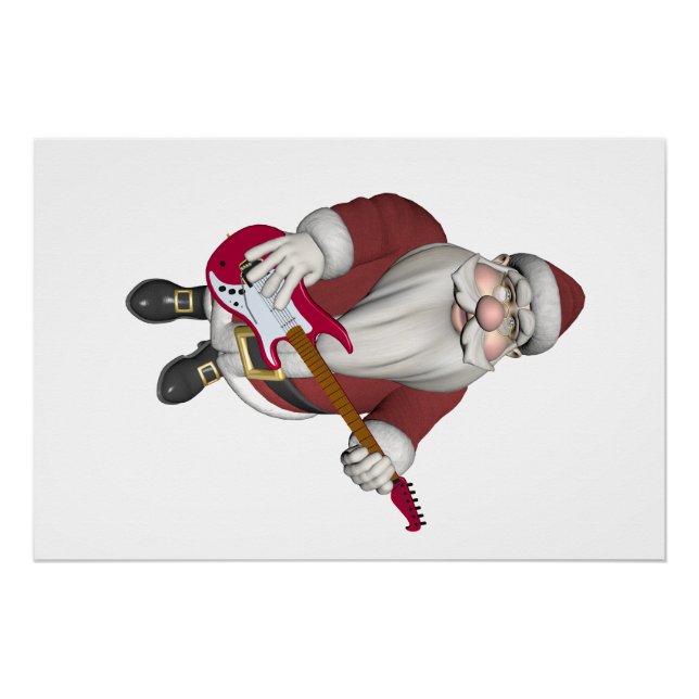 Poster Le Père Noël Jouant de la guitare électrique (Devant)