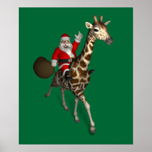 Poster Le Père Noël Monte Une Girafe