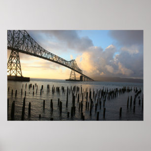 Poster Le pont d'Astoria-Megler au coucher du soleil