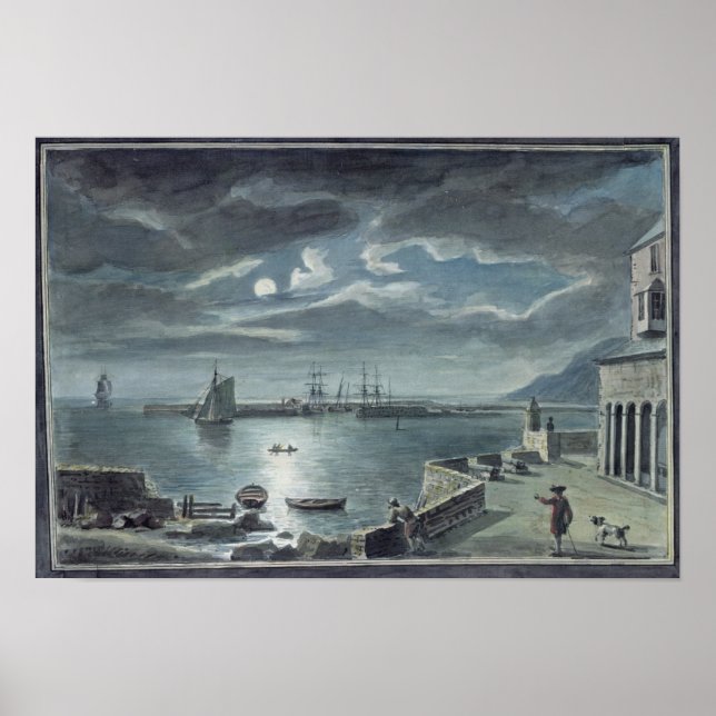 Poster Le port et le Cobb, Lyme Regis par Moonlight (Devant)