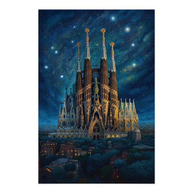 Poster Le rêve étoilé de Gaudi | Barcelone Sagrada Famili (Devant)