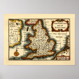 Poster Le royaume d'Angleterre Ancien Atlas Carte