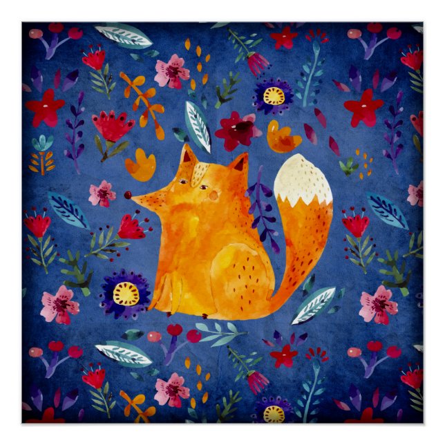 Poster Le Smart Fox dans le jardin des fleurs (Devant)