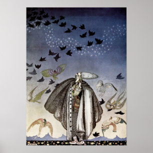 Poster Le soldat sifflé et une horde d'oiseaux sont venus