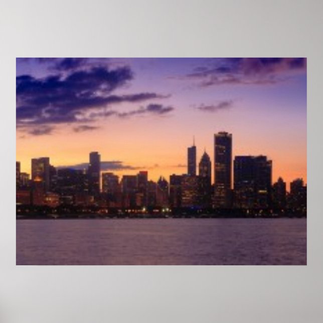 Poster Le soleil se couche sur l'horizon de Chicago (Devant)