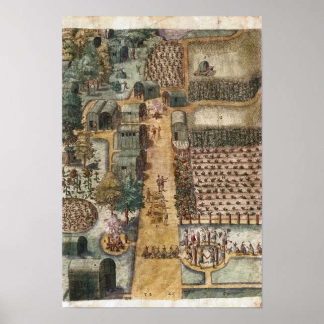 Poster Le village indien de Secoton, vers 1570-80 (Devant)